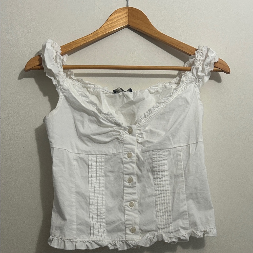 Brandy Melville White Ruffled Button-Front Camisole